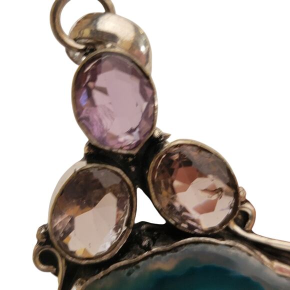 Sterling Silver Geode Pendant Necklace with Amethyst, 20-Inch Natural Jewelry - Picture 2 of 10